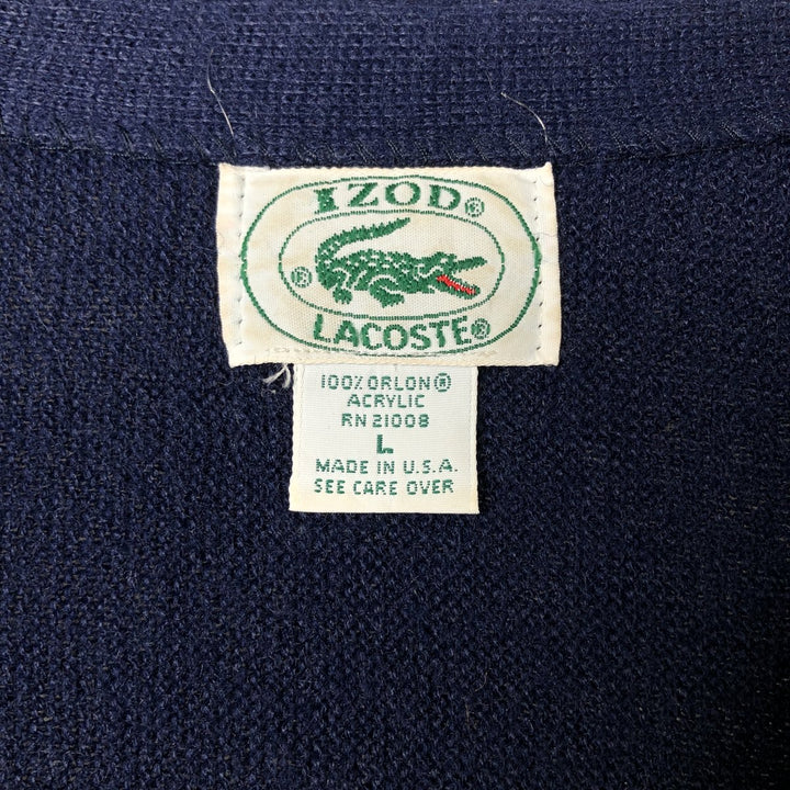 80s-90'S Lacoste IZOD Acrylic Knit Cardigan Made in USA Men's L Size Vintage acrylic navy blue type Vintage Second Hand