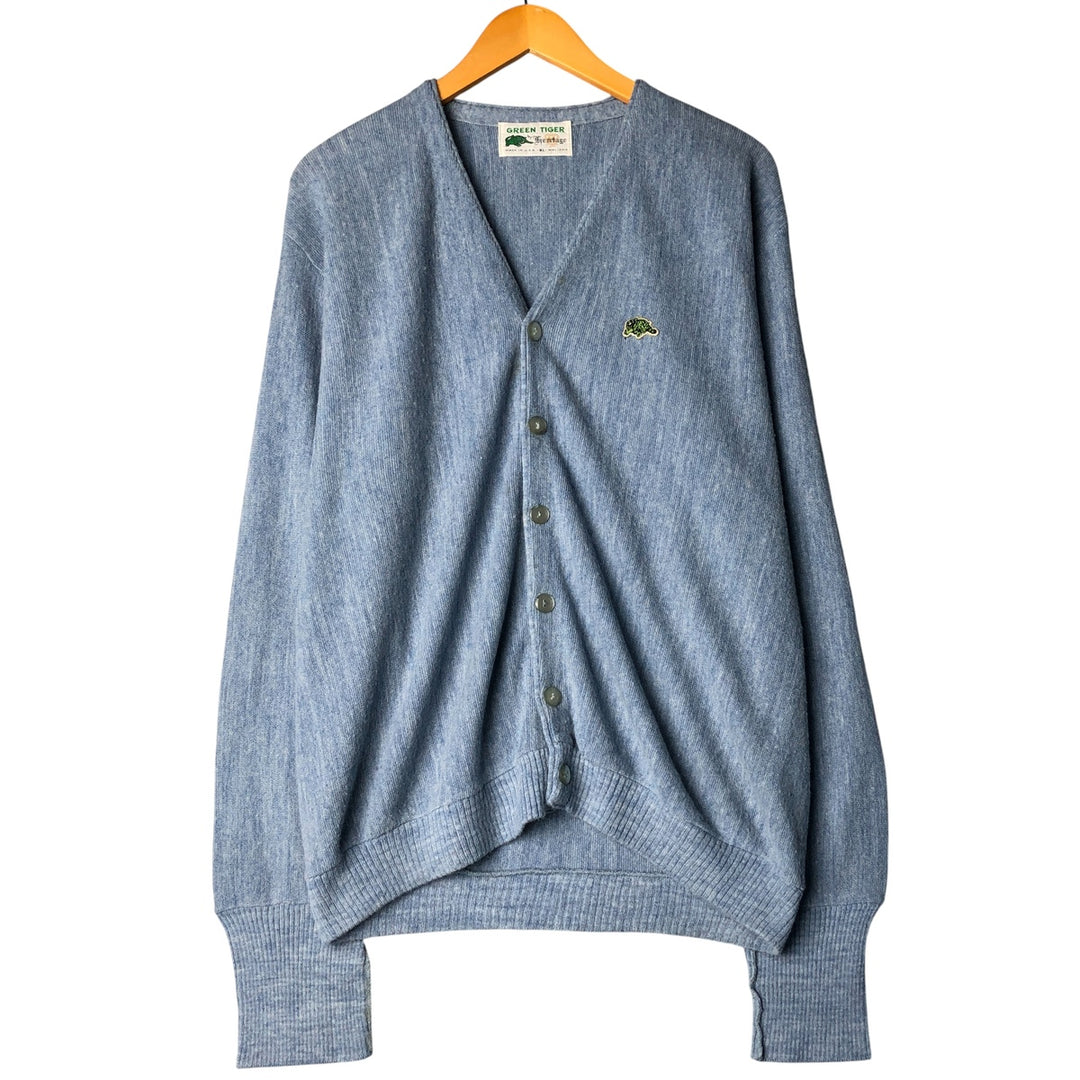 Heritage GREEN TIGER Acrylic Knit Cardigan, Made in USA, Men's XL, Vintage acrylic Blue type light blue Vintage Second Hand