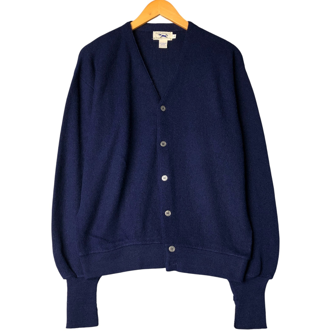 Vintage 1980'S JCPenney The Fox Collection acrylic knit cardigan, made in the USA, size L, men's Oron Acrylic navy blue type Vintage Second Hand
