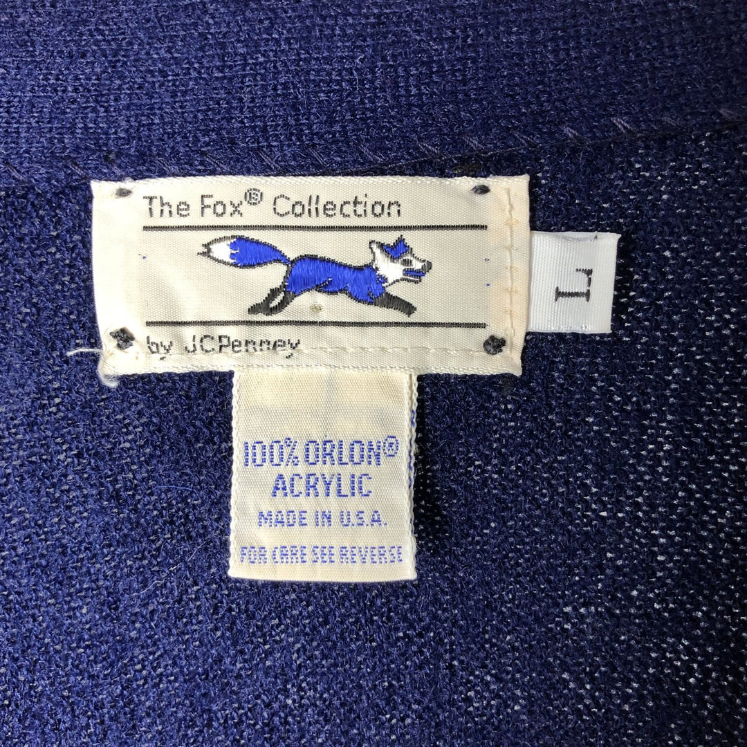 Vintage 1980'S JCPenney The Fox Collection acrylic knit cardigan, made in the USA, size L, men's Oron Acrylic navy blue type Vintage Second Hand