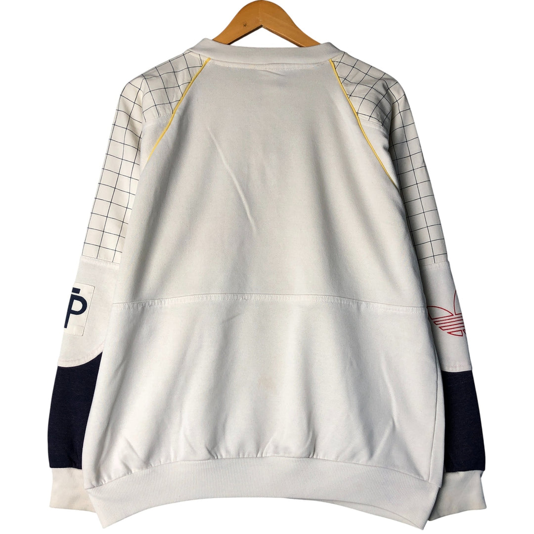 1980'S Adidas Check Pattern Henley Print Sweatshirt, Men's Size L unclear white type Vintage Second Hand