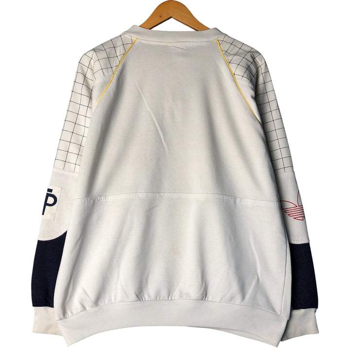 1980'S Adidas Check Pattern Henley Print Sweatshirt, Men's Size L unclear white type Vintage Second Hand