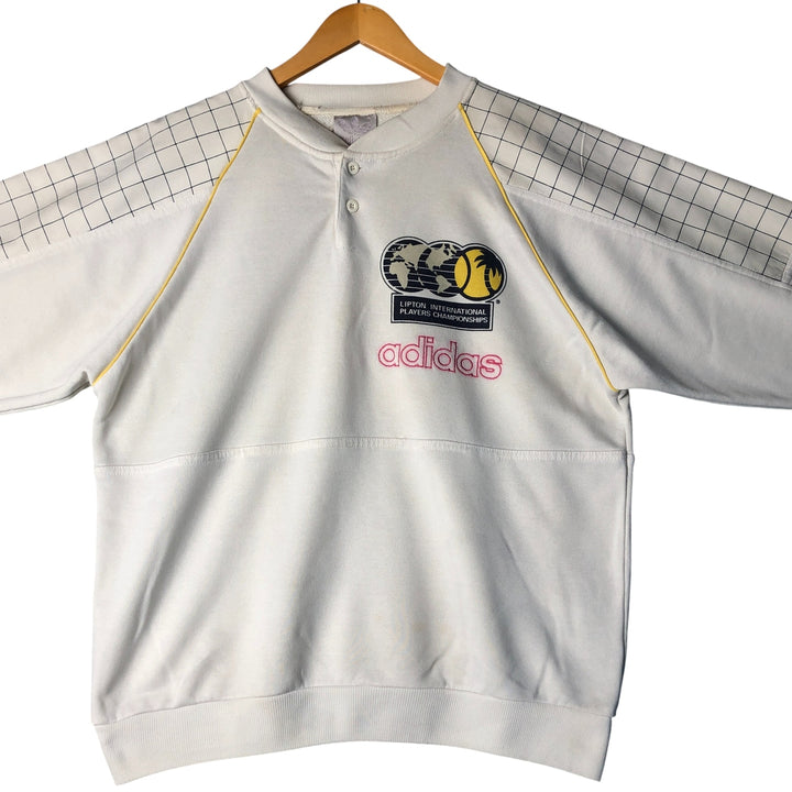 1980'S Adidas Check Pattern Henley Print Sweatshirt, Men's Size L unclear white type Vintage Second Hand