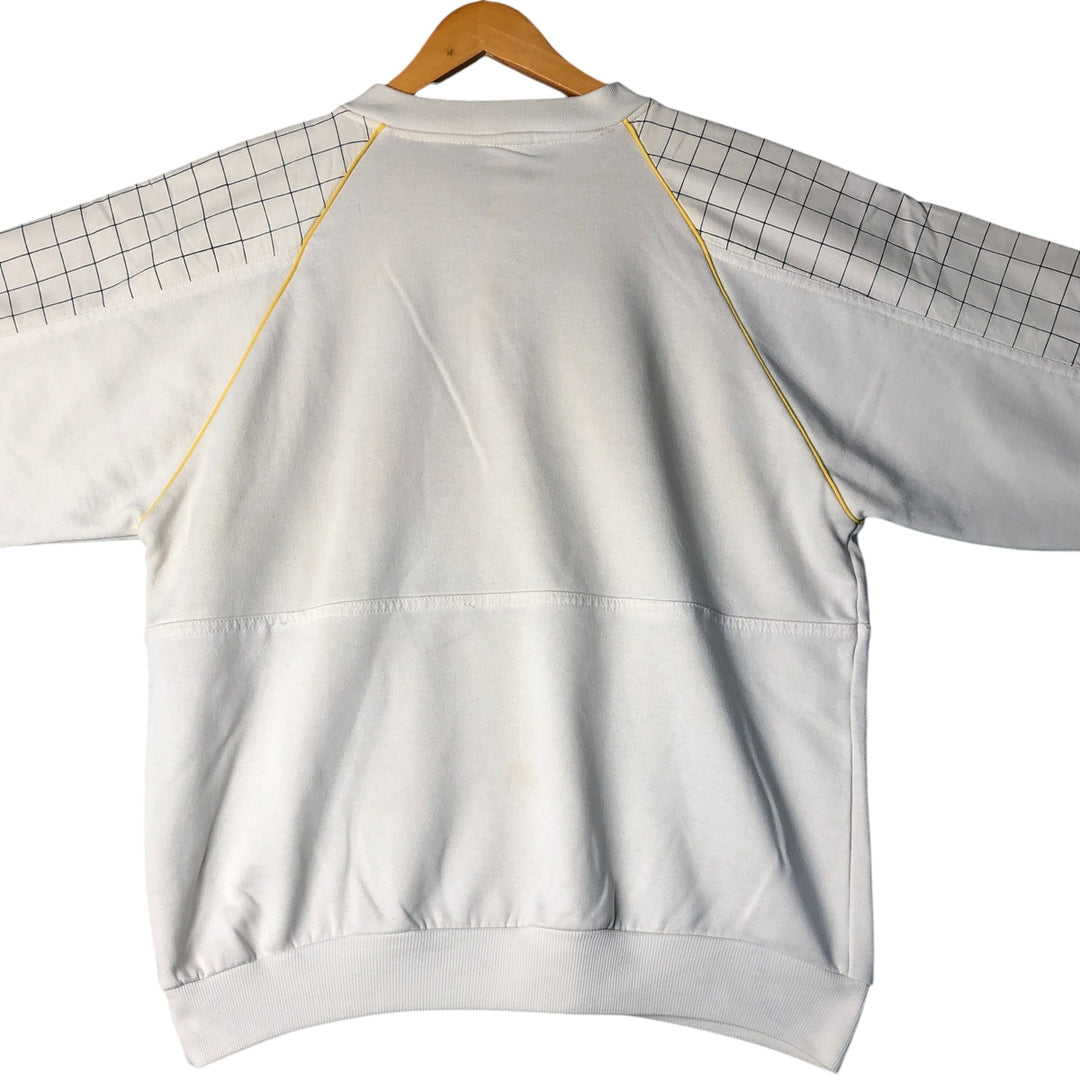 1980'S Adidas Check Pattern Henley Print Sweatshirt, Men's Size L unclear white type Vintage Second Hand