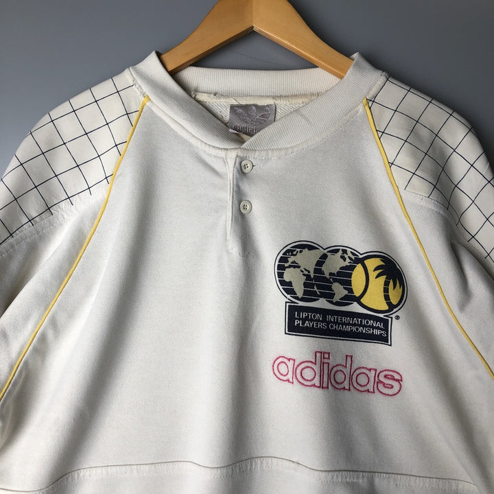 1980'S Adidas Check Pattern Henley Print Sweatshirt, Men's Size L unclear white type Vintage Second Hand
