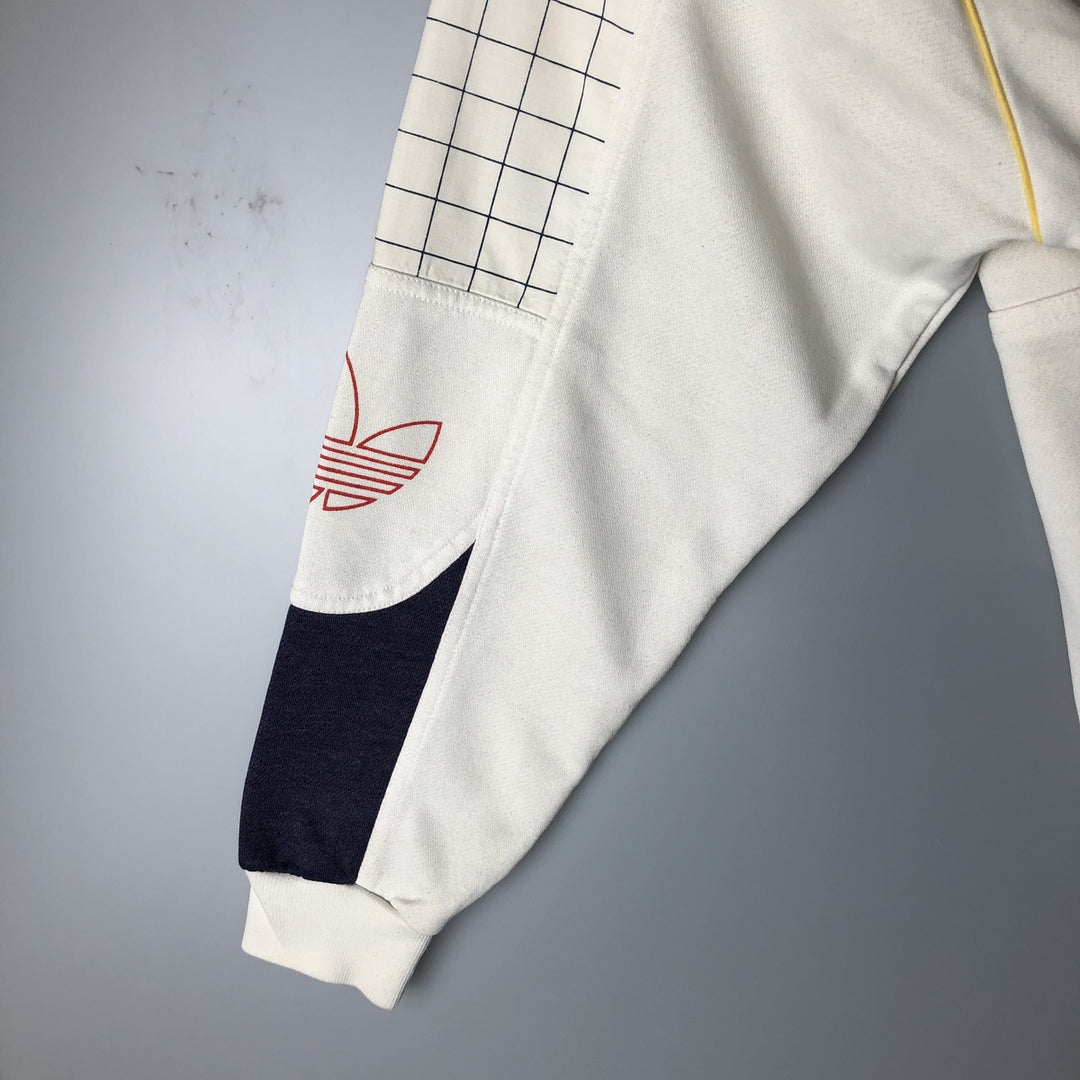 1980'S Adidas Check Pattern Henley Print Sweatshirt, Men's Size L unclear white type Vintage Second Hand