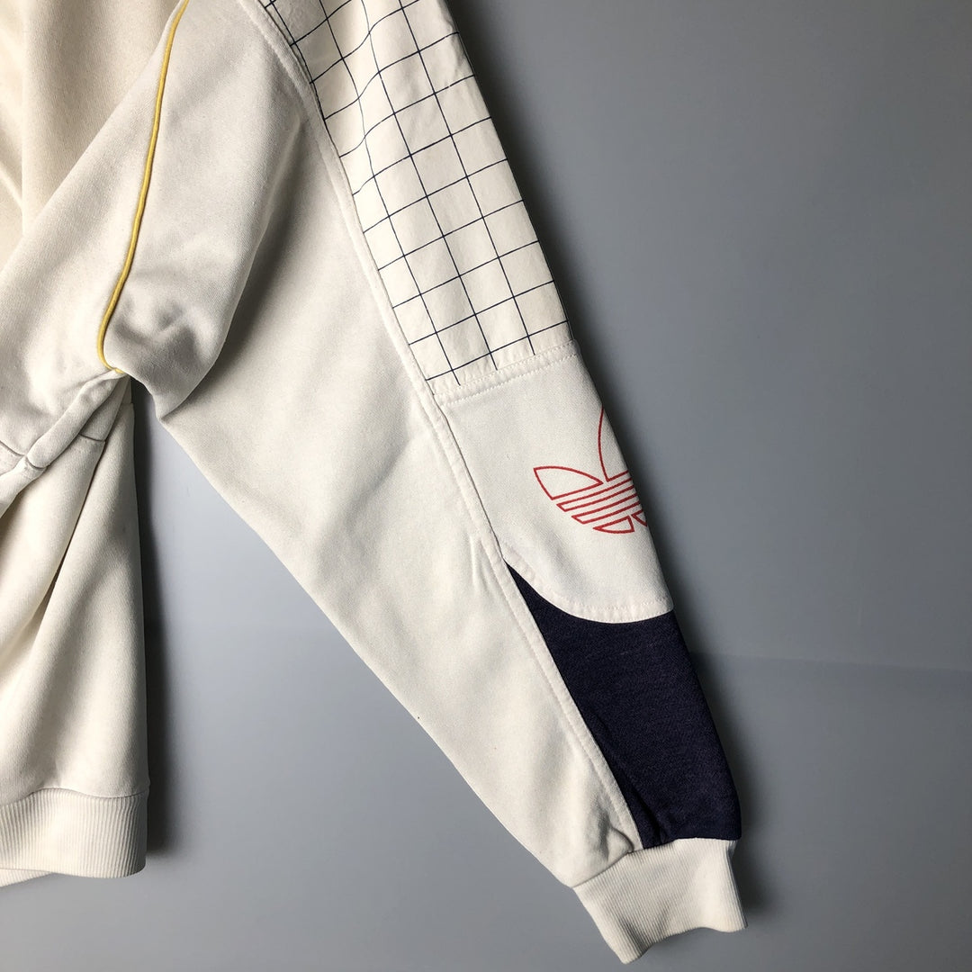 1980'S Adidas Check Pattern Henley Print Sweatshirt, Men's Size L unclear white type Vintage Second Hand