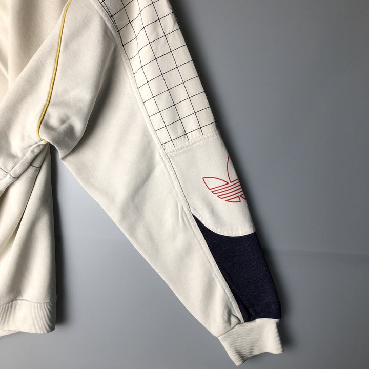 1980'S Adidas Check Pattern Henley Print Sweatshirt, Men's Size L unclear white type Vintage Second Hand