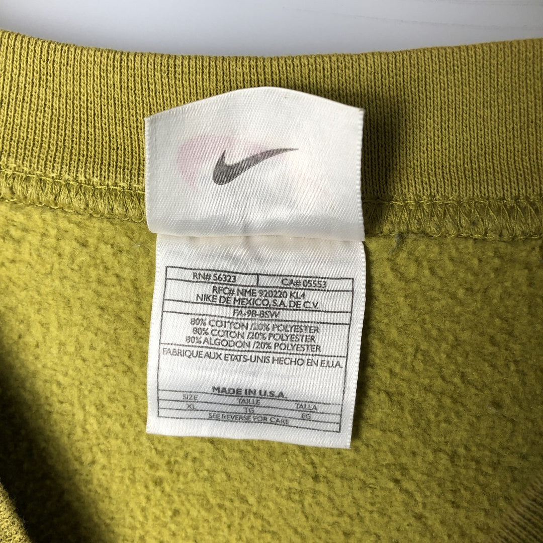 90'S Nike One Point Logo Sweatshirt Trainer Made in USA Men's XL Vintage cotton green type yellow green Vintage Second Hand