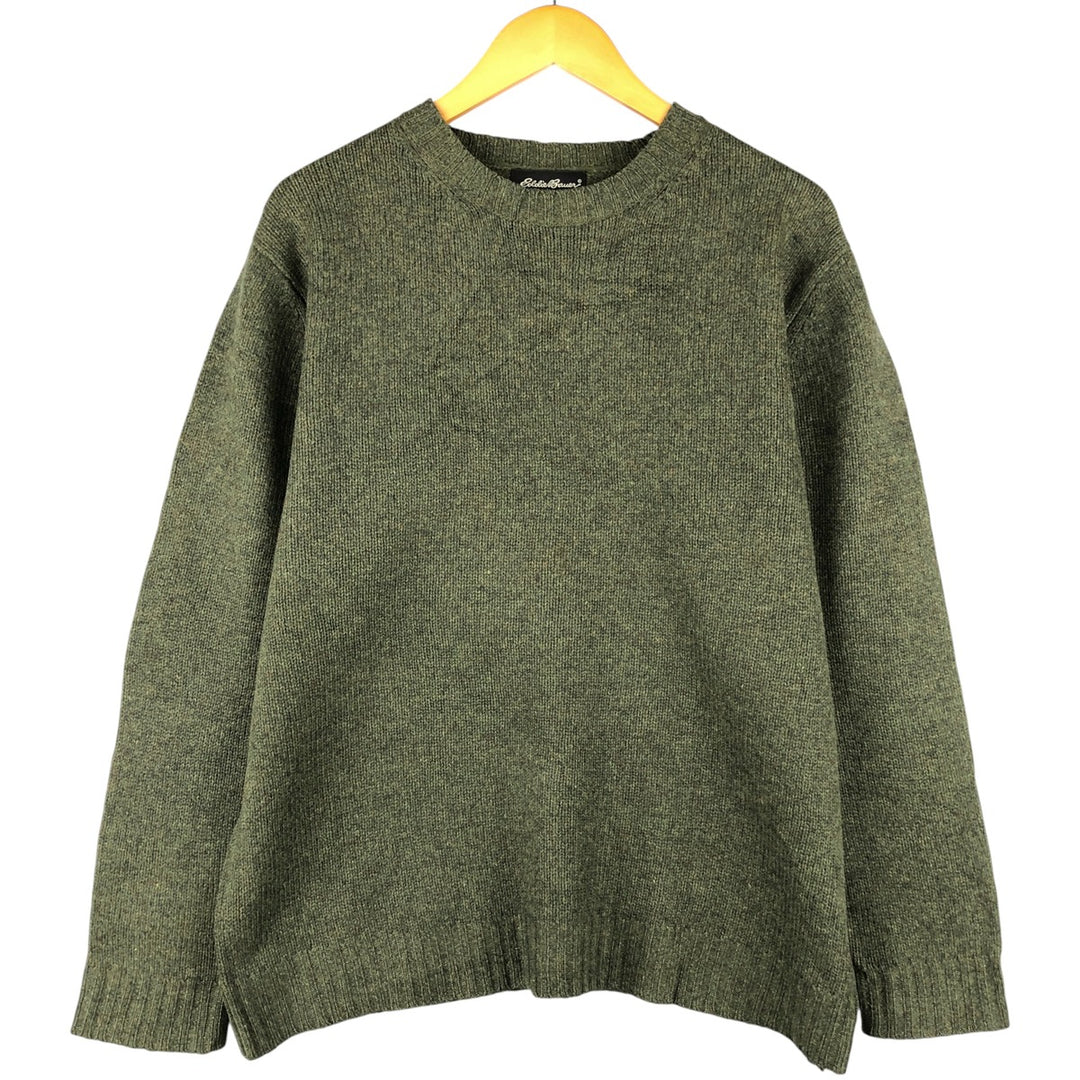 2000'S Eddie Bauer Lambswool Knit Sweater, Men's Size Medium Lamb wool Khaki type sage green Vintage Second Hand