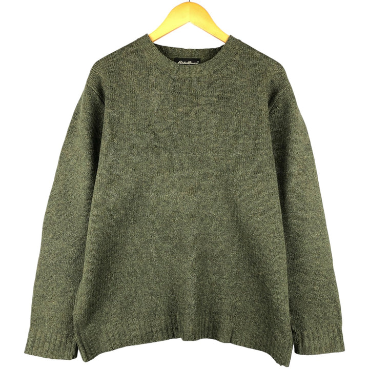 2000'S Eddie Bauer Lambswool Knit Sweater, Men's Size Medium Lamb wool Khaki type sage green Vintage Second Hand