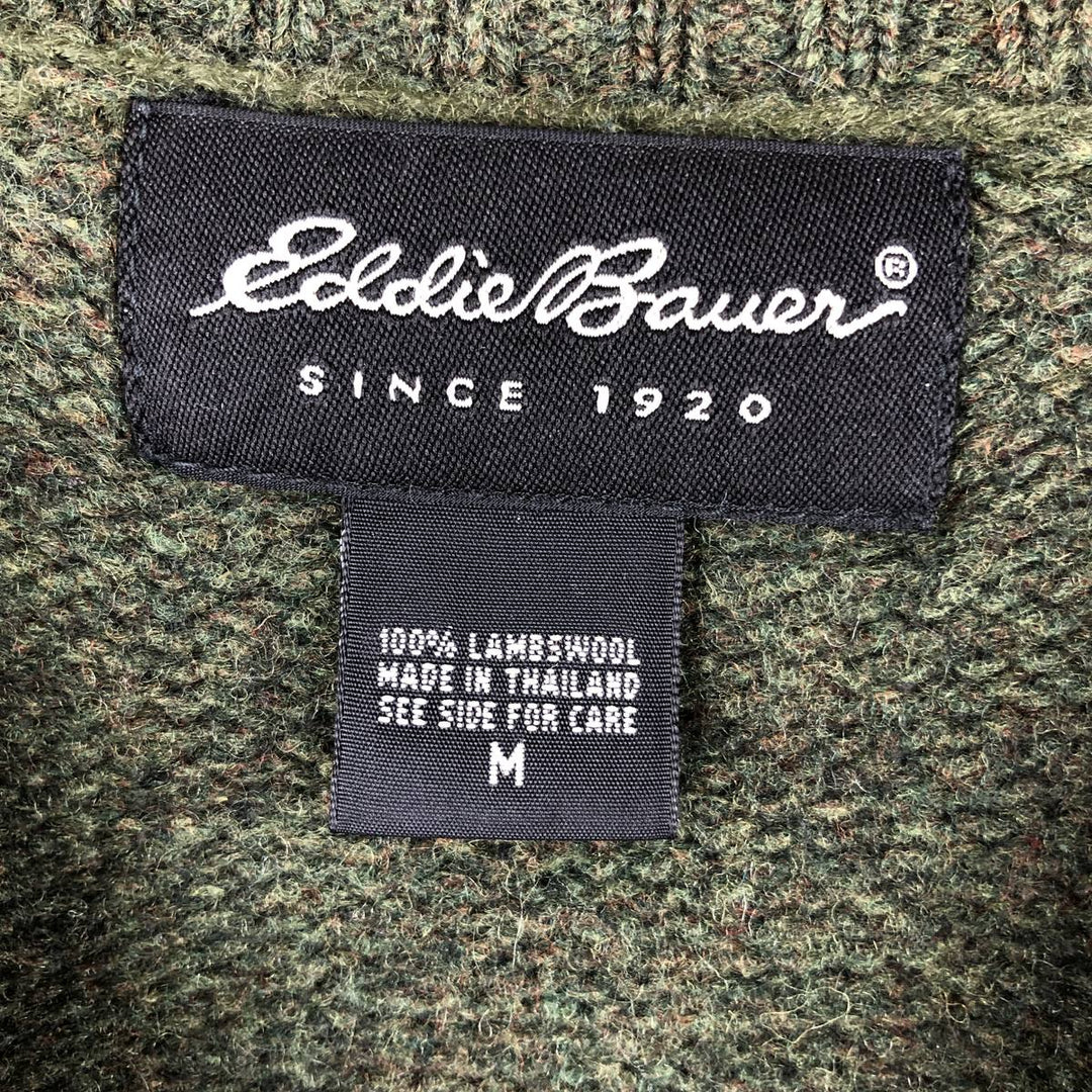 2000'S Eddie Bauer Lambswool Knit Sweater, Men's Size Medium Lamb wool Khaki type sage green Vintage Second Hand