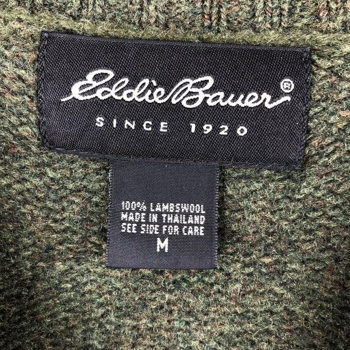 2000'S Eddie Bauer Lambswool Knit Sweater, Men's Size Medium Lamb wool Khaki type sage green Vintage Second Hand