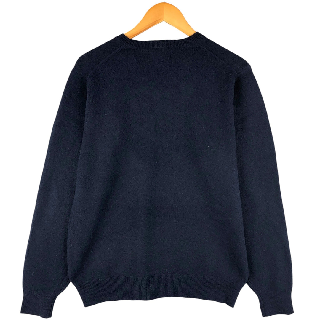 2000'S Eddie Bauer V-neck lambswool knit sweater, Made in England, Men's size M Lamb wool navy blue type Vintage Second Hand