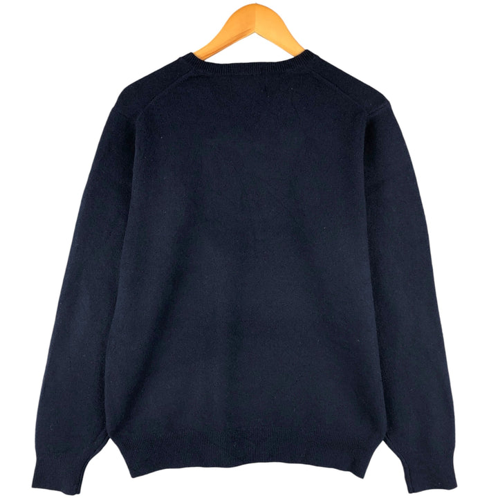 2000'S Eddie Bauer V-neck lambswool knit sweater, Made in England, Men's size M Lamb wool navy blue type Vintage Second Hand