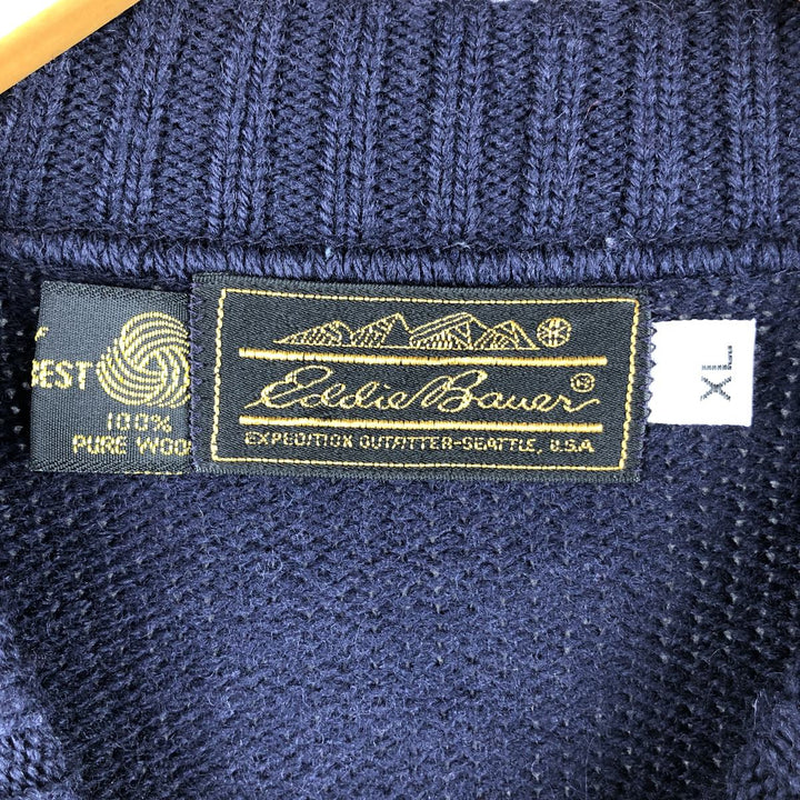 90'S Eddie Bauer black tag wool knit sweater, Made in USA, Men's XL, Vintage wool navy blue type Vintage Second Hand