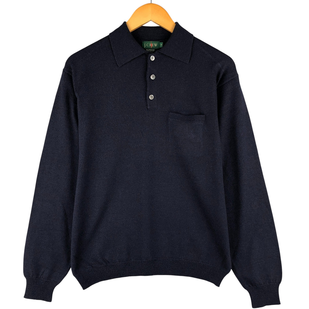 Vintage 90'S J.Crew polo knit sweater, size M, men's Merino wool navy blue type Vintage Second Hand