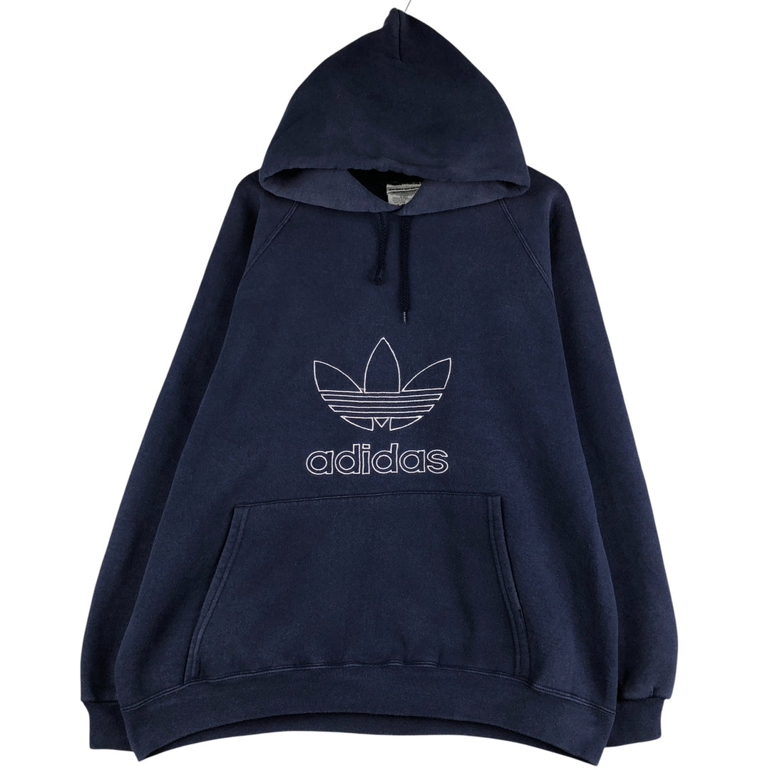 Vintage 90'S adidas Trefoil logo sweatshirt pullover hoodie, Made in USA, Men's XL cotton Navy blue Vintage Second Hand