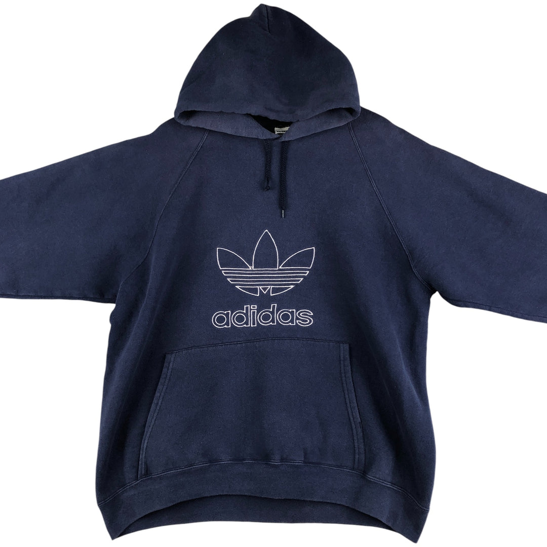 Vintage 90'S adidas Trefoil logo sweatshirt pullover hoodie, Made in USA, Men's XL cotton Navy blue Vintage Second Hand