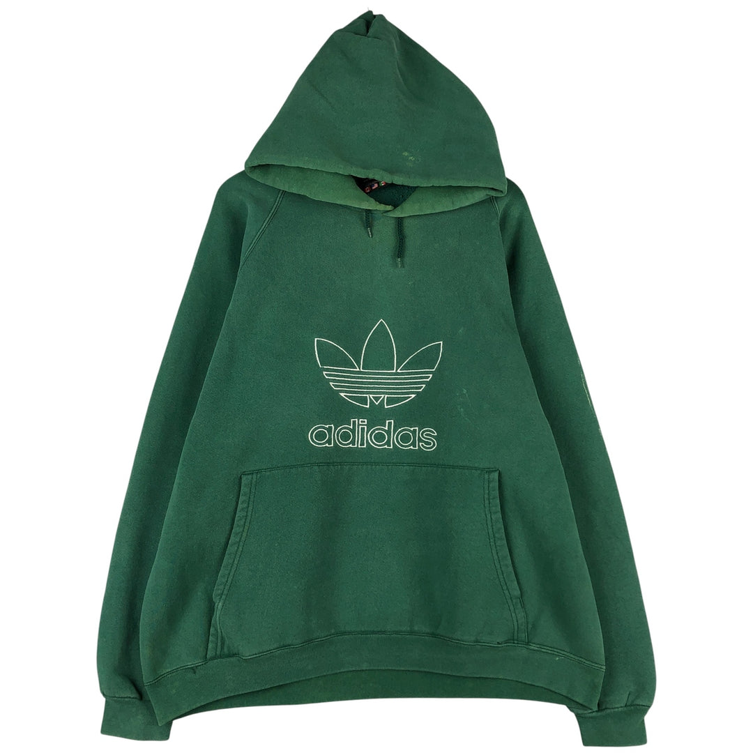 Vintage 90'S adidas Trefoil logo sweatshirt pullover hoodie, Made in USA, Men's XL cotton green type Vintage Second Hand
