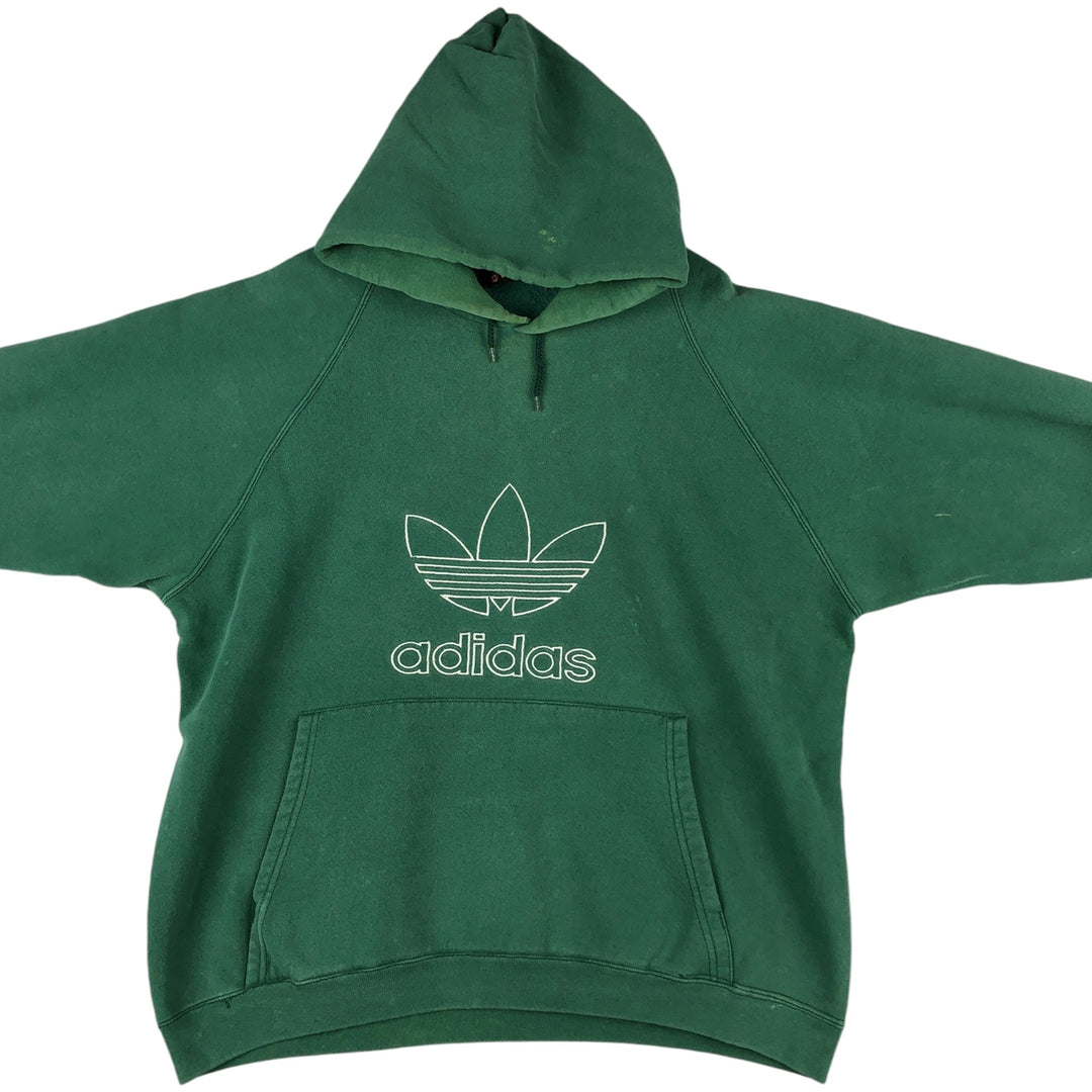 Vintage 90'S adidas Trefoil logo sweatshirt pullover hoodie, Made in USA, Men's XL cotton green type Vintage Second Hand