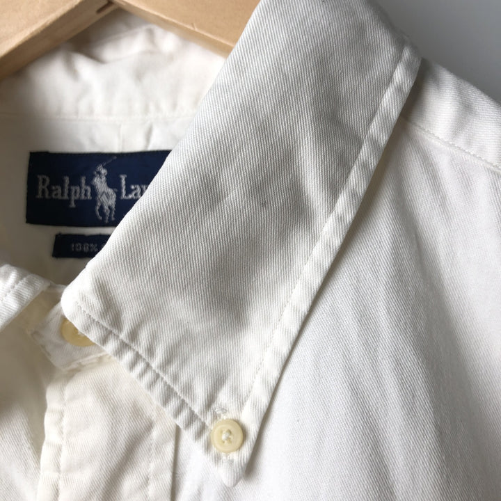 Ralph Lauren long sleeve button down shirt, men's size L cotton white type Vintage Second Hand