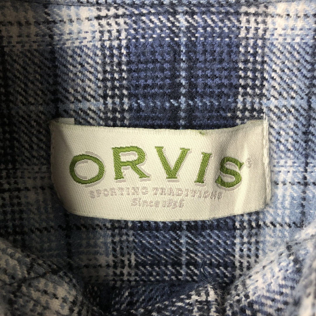 2000'S Orvis long-sleeved flannel check shirt, men's size L cotton blue type Vintage Second Hand