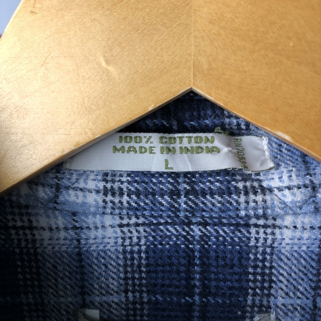 2000'S Orvis long-sleeved flannel check shirt, men's size L cotton blue type Vintage Second Hand