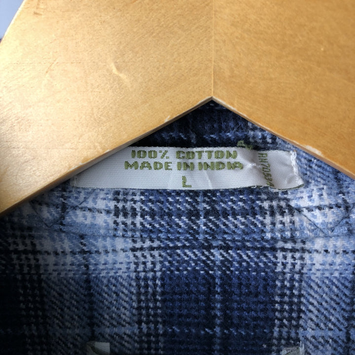 2000'S Orvis long-sleeved flannel check shirt, men's size L cotton blue type Vintage Second Hand