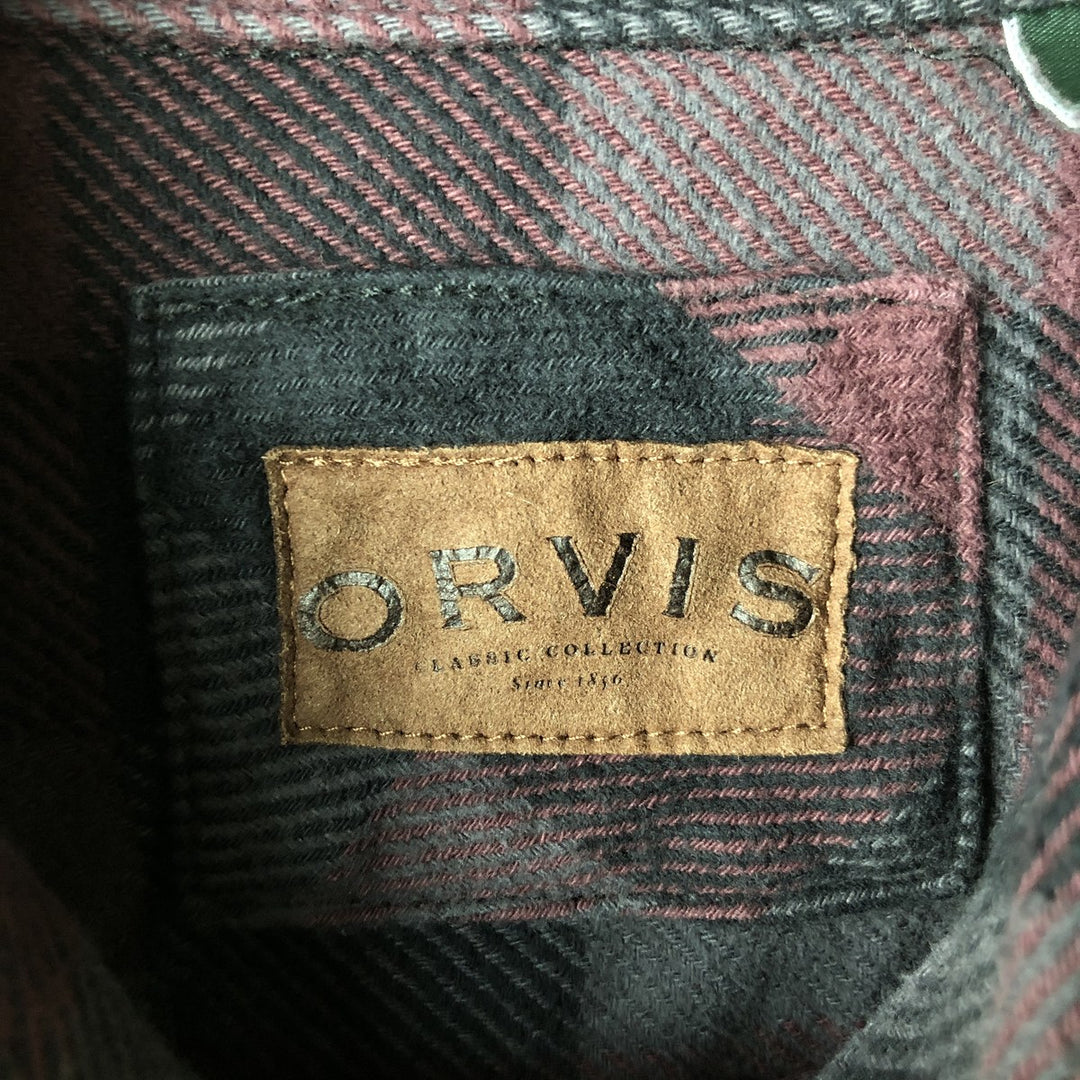 2000'S Orvis long-sleeved flannel check shirt, men's size L cotton Red type red-purple Vintage Second Hand