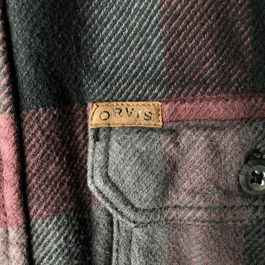 2000'S Orvis long-sleeved flannel check shirt, men's size L cotton Red type red-purple Vintage Second Hand