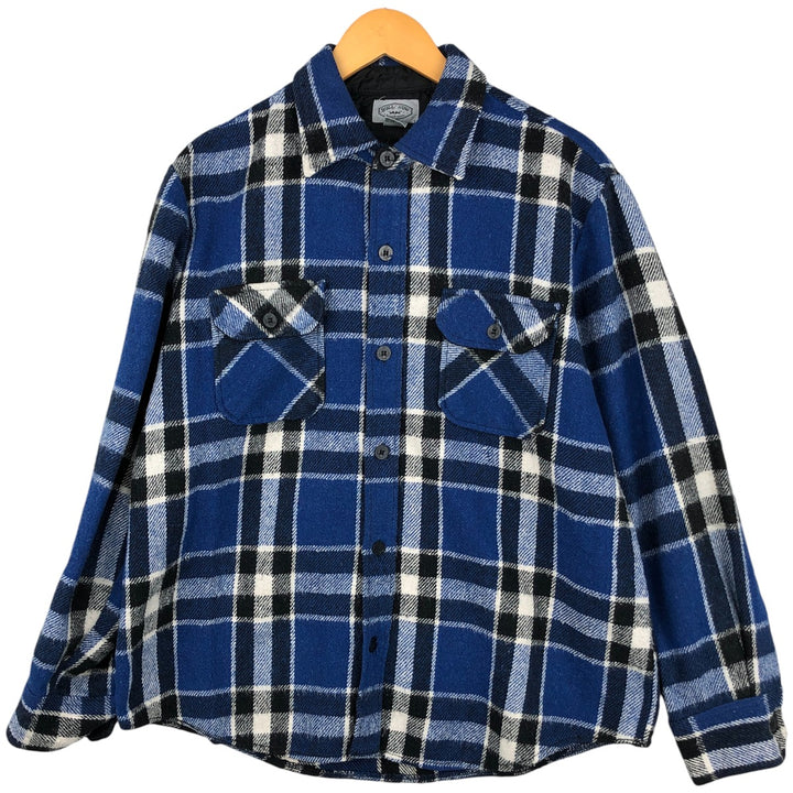 BULL RUN Check Pattern Long Sleeve CPO Shirt, Men's Size L polyester blue type Vintage Second Hand