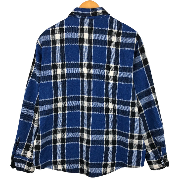 BULL RUN Check Pattern Long Sleeve CPO Shirt, Men's Size L polyester blue type Vintage Second Hand