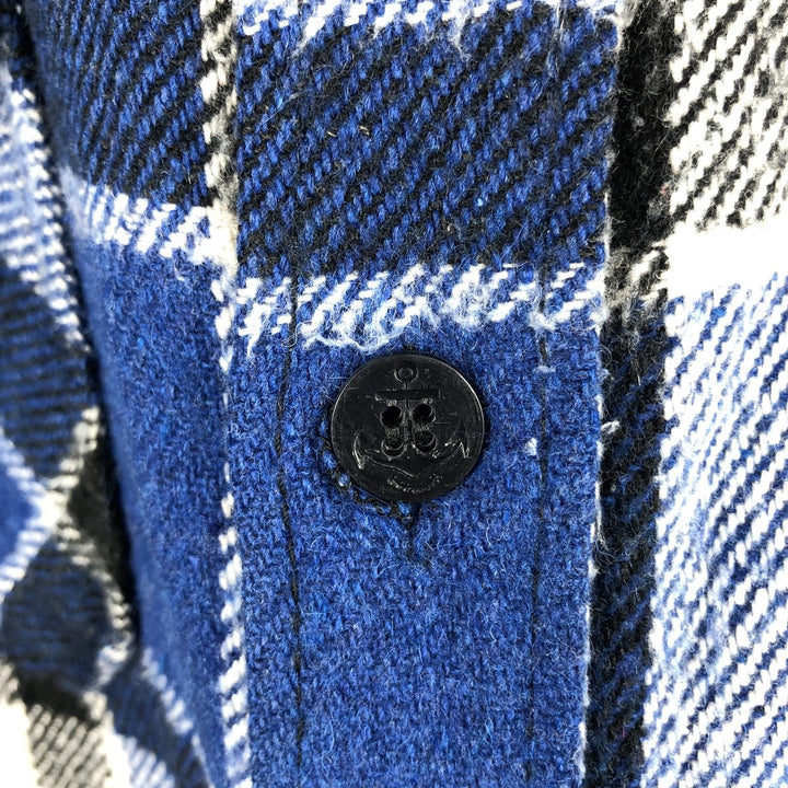 BULL RUN Check Pattern Long Sleeve CPO Shirt, Men's Size L polyester blue type Vintage Second Hand