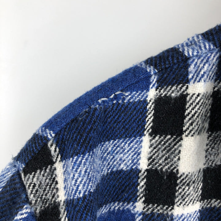 BULL RUN Check Pattern Long Sleeve CPO Shirt, Men's Size L polyester blue type Vintage Second Hand