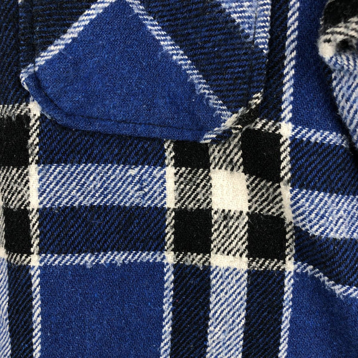 BULL RUN Check Pattern Long Sleeve CPO Shirt, Men's Size L polyester blue type Vintage Second Hand