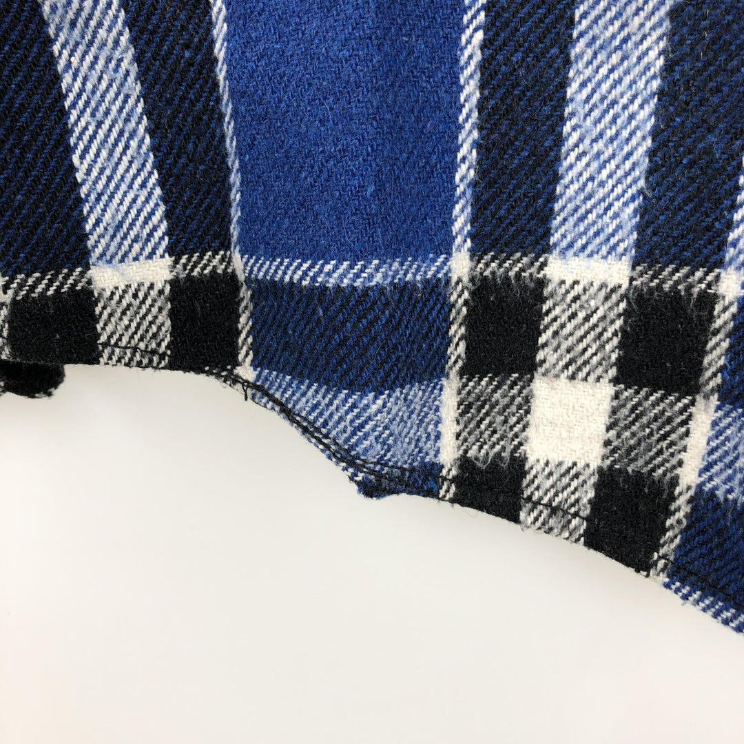 BULL RUN Check Pattern Long Sleeve CPO Shirt, Men's Size L polyester blue type Vintage Second Hand