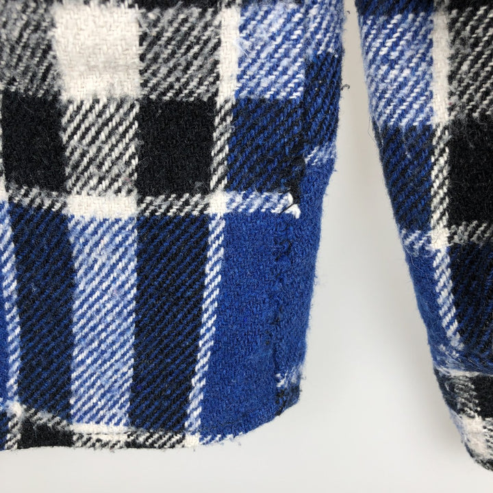 BULL RUN Check Pattern Long Sleeve CPO Shirt, Men's Size L polyester blue type Vintage Second Hand