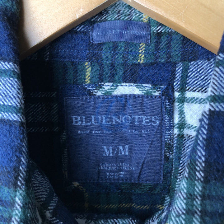 BLUENOTES Long Sleeve Light Flannel Check Shirt, Men's Size Medium cotton navy blue type Vintage Second Hand