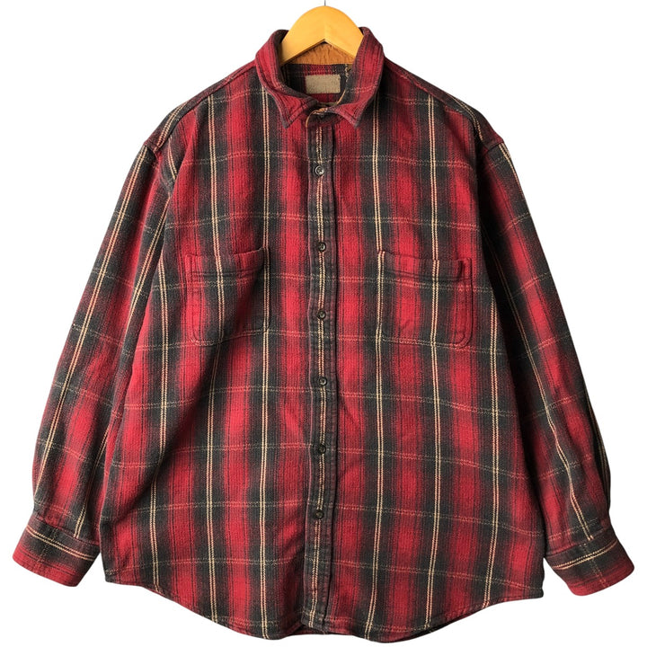 St. John's Bay Browny Long Sleeve Flannel Check Shirt, Men's XL cotton red type Vintage Second Hand