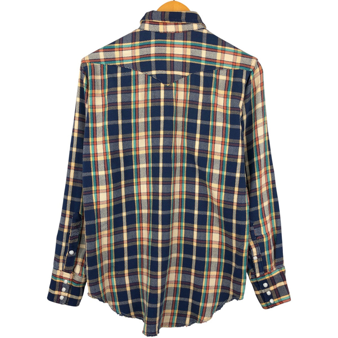 1970'S Wrangler Lightflannel Check Shirt, Made in USA, Men's Size Medium cotton navy blue type Vintage Second Hand