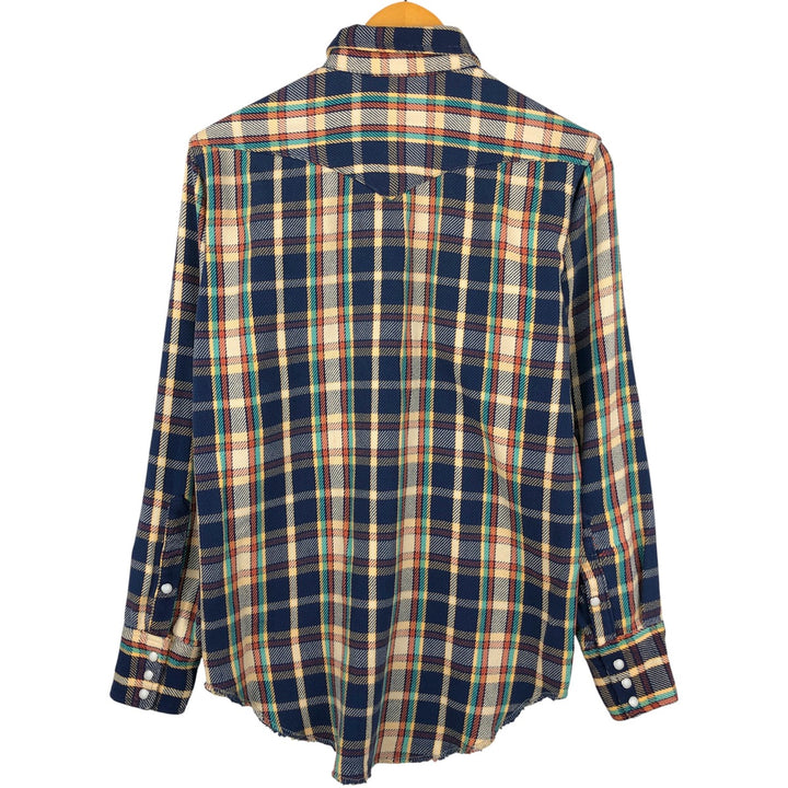 1970'S Wrangler Lightflannel Check Shirt, Made in USA, Men's Size Medium cotton navy blue type Vintage Second Hand