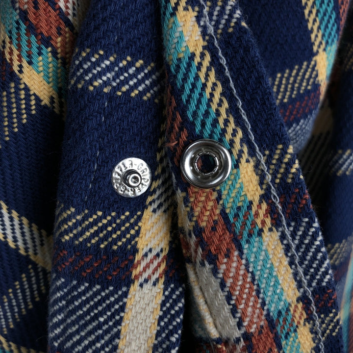 1970'S Wrangler Lightflannel Check Shirt, Made in USA, Men's Size Medium cotton navy blue type Vintage Second Hand