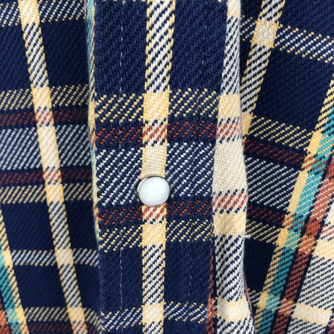 1970'S Wrangler Lightflannel Check Shirt, Made in USA, Men's Size Medium cotton navy blue type Vintage Second Hand