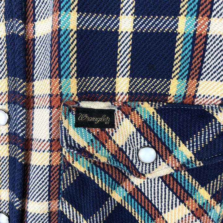 1970'S Wrangler Lightflannel Check Shirt, Made in USA, Men's Size Medium cotton navy blue type Vintage Second Hand