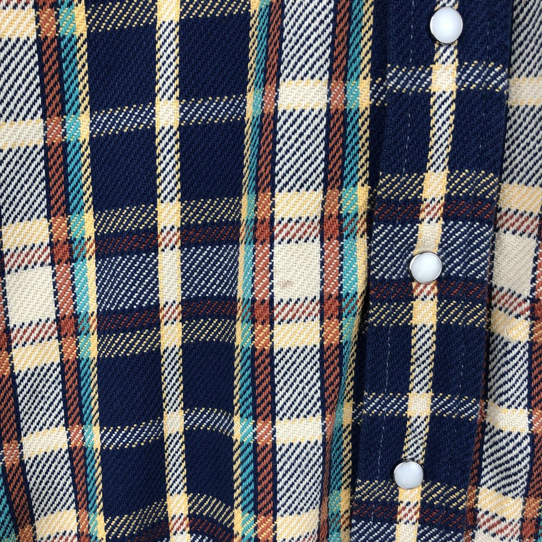 1970'S Wrangler Lightflannel Check Shirt, Made in USA, Men's Size Medium cotton navy blue type Vintage Second Hand