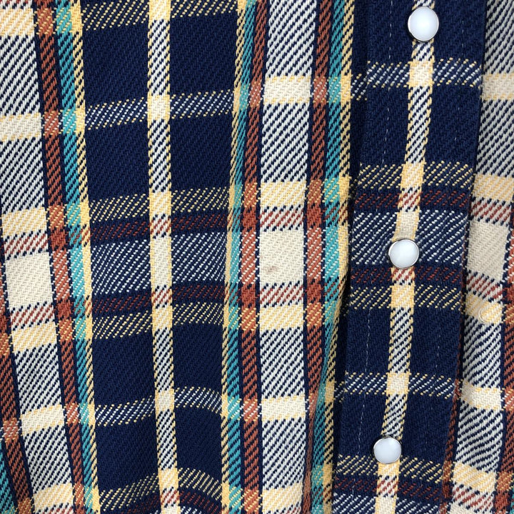 1970'S Wrangler Lightflannel Check Shirt, Made in USA, Men's Size Medium cotton navy blue type Vintage Second Hand