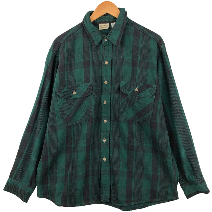90'S Five Brother long-sleeved flannel check shirt, men's size XL cotton black type Vintage Second Hand
