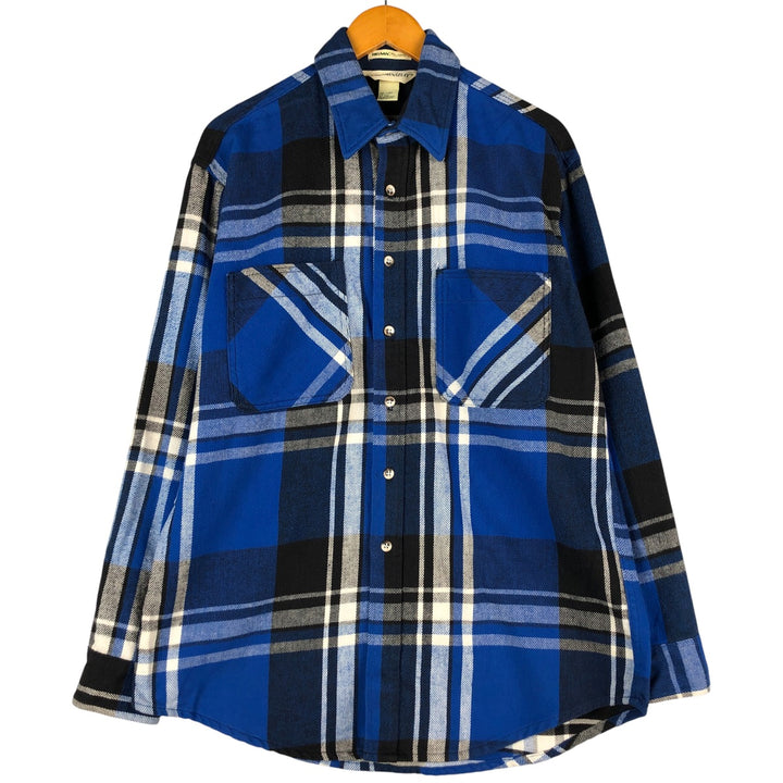 Vintage 80s-90'S St. John's Bay BIG MAC FLANNEL long-sleeved flannel check shirt, Made in USA, Men's Size L cotton blue type Vintage Second Hand