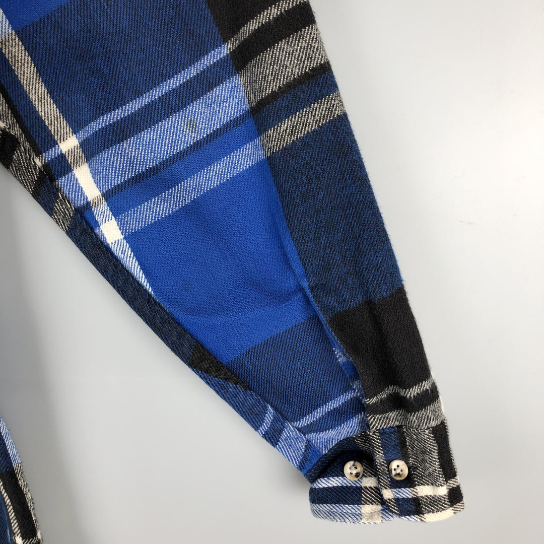 Vintage 80s-90'S St. John's Bay BIG MAC FLANNEL long-sleeved flannel check shirt, Made in USA, Men's Size L cotton blue type Vintage Second Hand
